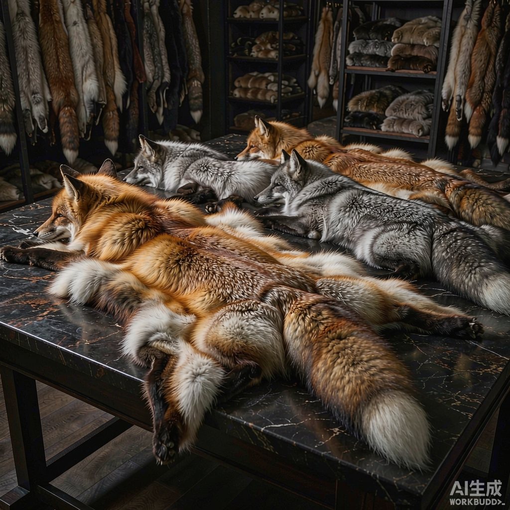 Fox fur pelts, natural red and silver